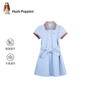 Hush puppies children's clothing girls' preppy dress summer children's quick-drying polo skirt rain glaze blue 160
