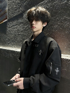 Du xiaoxian black cross flight jacket men's spring and autumn american high street lapel baseball uniform cleanfit short jacket black xl recommended 120-140jin jin equals 0.5 kg