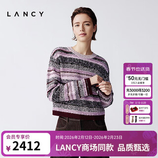 Langzi/lancy25 winter new retro fashion striped sweater round neck short top for women pink purple 3xl