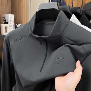 Yishion new half-zip sweatshirt men's stand-up collar jacket solid color 2025 new spring and autumn top sports outdoor cycling clothing dark gray gr-1203 m
