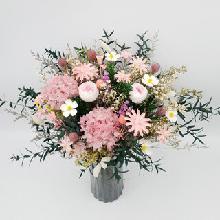 Preserved flowers, dried flowers, large bouquet, real flowers, gypsophila, hydrangeas, pink roses, living room table decorations, sample room, austin - bottle not included, dried flower bag