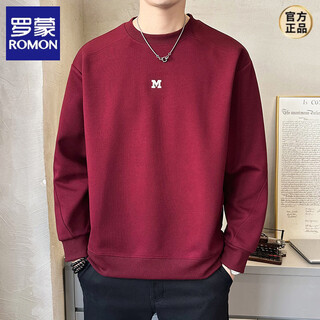 Romon spring new round neck red sweatshirt men's trendy brand handsome bottoming shirt spring men's style long-sleeved t-shirt 55809 burgundy spring and autumn style m (recommended 95-115jin jin equals 0.5 kg)