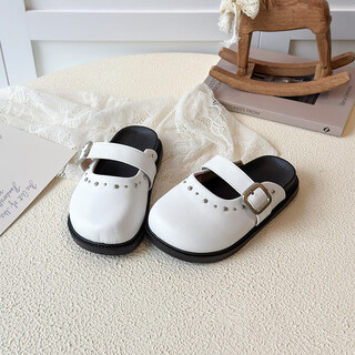 Yunyouli (yunyouli) girls leopard print baotou half slippers spring new princess shoes fashion middle and older girls slip-on slippers white 30