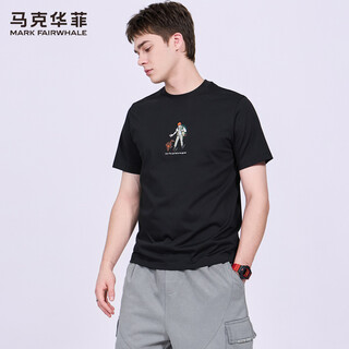 Mark huafei ten thousand needle embroidery round neck short-sleeved t-shirt men's 2026 summer new fashion brand skin-friendly top t6305 black 001 s (165)