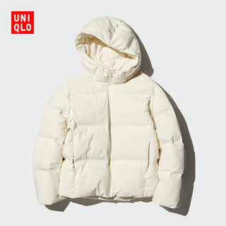 Uniqlo women's seamless down hooded jacket/ice and snow down seamless technology warm jacket 469896 01 milky white m /160/84a