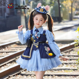Ultraman girls rabbit officer dress 2026 spring and autumn baby girl zootopia judy lolita birthday dress blue (comes with tie) 90 cm