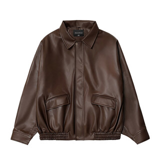 Tianqi century supermarket leather jacket american lapel leather jacket short jacket retro spring and autumn style men and women casual brown spring and autumn style s