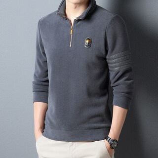 Dancing wolves double-sided austrian velvet men's half turtleneck zipper sweatshirt autumn and winter warm fleece top gray m 105/48