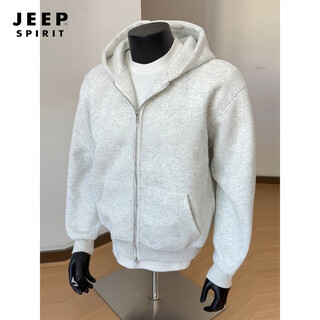 Jeep spirit black heavy cardigan thick cotton t men's 2026 spring and autumn new double-headed zipper jacket american hoodie white gray xl 135-150jin jin is equal to 0.5 kg