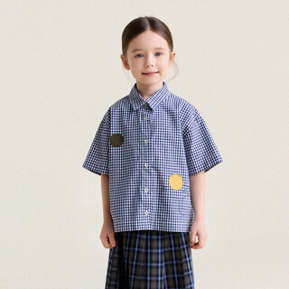 Yoona's mom girls 2026 spring new korean plaid short-sleeved children's fashion shirt baby shirt top trendy blue and white checkered ready stock 140