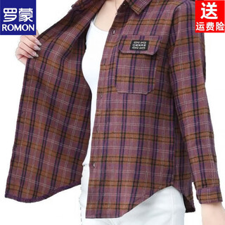 Romon cotton spring and autumn clothing for middle-aged and elderly mother-in-law tops plaid shirt mother pure cotton shirt women's long sleeve women's loose large size pure cotton purple plaid xl recommended 95-110jin jin equals 0.5 kg