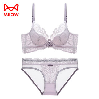 Miiow new french lace soft wire bra set big breast makes small sexy push-up bra thin anti-sagging summer purple 70b
