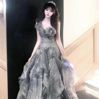 Rwnnni evening dress 2025 new adult ceremony birthday temperament princess dress annual meeting banquet host dress dress picture color xs
