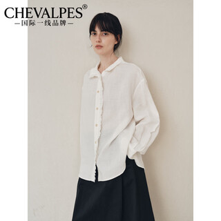 Chevalpes international first-line brand stock white cunbai french linen stand-up collar fungus-edged shirt for women spring commuting high-end off-white ready-made s