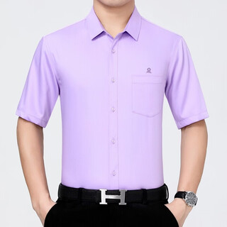 Montagut french short-sleeved shirt men's summer mulberry silk middle-aged men's solid color non-iron silk shirt with pockets purple 6828 (with pockets) xl 180/96a (recommended 156-170jin jin equals 0.5 kg)