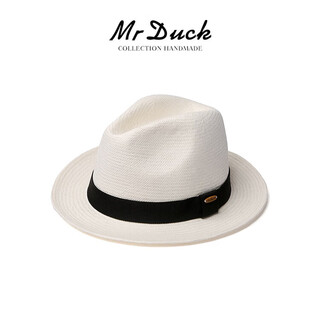 Handwoven panama straw hat men's summer gentleman's sun hat white top hat women's sun protection hat ms186108 - off-white (classic small side) s size (52-55cm)