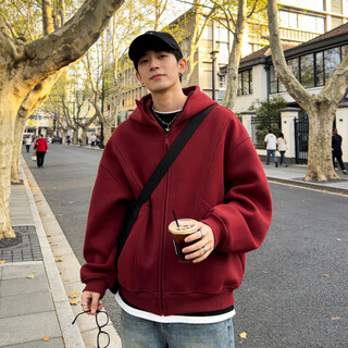 Jeep spirit jeep spring cardigan sweatshirt men's hooded zipper jacket men's loose and versatile hong kong style trendy student couple tops burgundy m 80-95 jin jin is equal to 0.5 kg