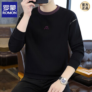 Romon round neck casual sweatshirt men's sexy bottoming t-shirt top spring new trend versatile long-sleeved t-shirt for men 69906 black spring and autumn style m (recommended 95-115jin jin equals 0.5 kg)