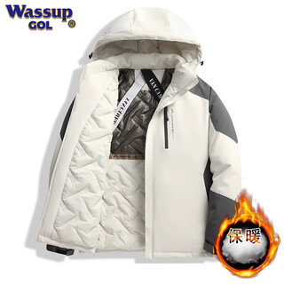 Wassup gol assault cotton jacket men's autumn and winter new warm cotton jacket ivory white gray xl (recommended 130-150 jin jin equals 0.5 kg)
