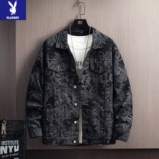Playboy (playboy) spring and autumn jackets men's trendy korean short jackets men's 2026 new casual loose tops popular njk0043 black m recommended weight 95-115jin jin is equal to 0.5 kg