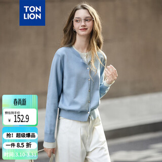Tonlion 2025 autumn and winter women's round neck fake two-piece spliced cardigan sweater