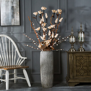 Modern simple light color soft decoration jingdezhen ceramic floor-standing vase living room flower arrangement dried flowers large decorative ornaments vertical brushed 60cm + popcorn set