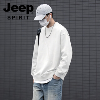 Jeep spirit american heavyweight round neck sweater men's 2026 spring loose couple tops 2026 spring bottoming shirt white s