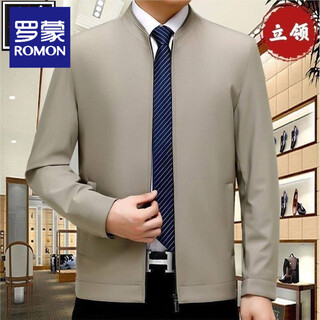 Romon business loose middle-aged and elderly coat jacket lapel stand collar large size men's clothing men's spring and autumn new style leader khaki stand collar 2xl 185 size recommendation 150-170jin jin equals 0.5 kg