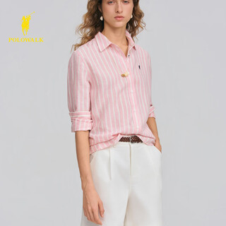 Polowalk women's long sleeve shirt 2026 spring new contrast stripe lapel commuting casual long sleeve shirt pink s s