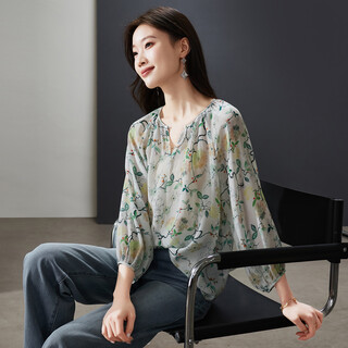 Sofsil 2026 spring new pastoral style printed long-sleeved shirt, feminine, age-reducing, comfortable and versatile lantern sleeve top