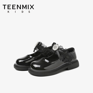 Teenmix children's shoes 2026 spring new girls' versatile leather shoes princess shoes bow tie performance shoes soft sole shallow mouth single shoes black 35