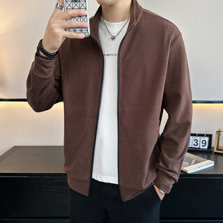 Romon jacket men's spring and autumn 2026 new trendy cardigan sweatshirt men's all-match casual jacket spring stand-up collar top brown xl (about 130~150jin jin equals 0.5 kg can be worn)