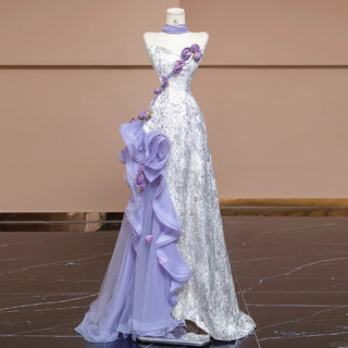 Chuangjingyi chooses wedding new chinese style taro purple new chinese dressing gown national style bride wedding high sense engagement evening dress light purple xs