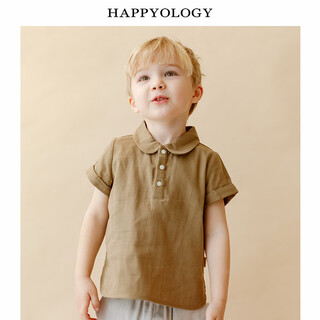 Happyology british children's shirt summer imported double-layer yarn short-sleeved solid color shirt british pure cotton top