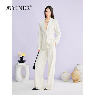 Yiner Легкая деловая серия yiner 2026 Лето Новый шерстяной смесовый пиджак с зубчатыми лацканами off-white m