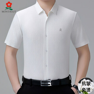 Montagut french short-sleeved shirt men's summer mulberry silk middle-aged men's solid color non-iron silk shirt with pockets white (6923) l 175/92a (suitable for 136-155 jin jin equals 0.5 kg)