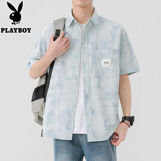 Playboy (playboy) pure cotton short-sleeved shirt men's summer ice-like thin quarter-sleeved shirt trendy gradient color half-sleeved shirt jacket 6503 blue 2xl recommended 150-170jin jin equals 0.5 kg