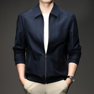 Lilanz spring and autumn middle-aged men's jacket thin lapel dad clothes versatile casual jacket fashion loose thin top navy blue m 48