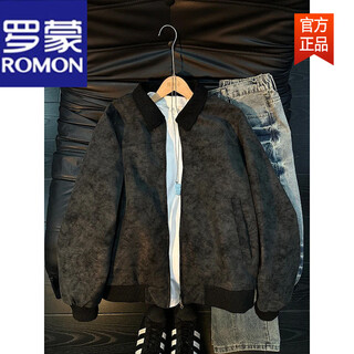 Romon dark pattern tie-dye lapel detroit jacket men's spring american high street fashion brand right shoulder work jacket black m