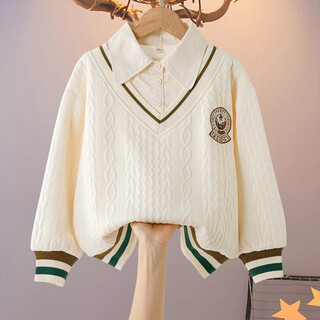 Толстовка для девочек piggy pete Весна и осень 2025 г. Новая осенняя рубашка-поло для больших детей Искусственная осенняя одежда из двух частей Детский модный топ 4948 off-white 150 см