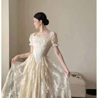 Candle tears french vintage collection lace fishbone dress light wedding dress antique skirt s s