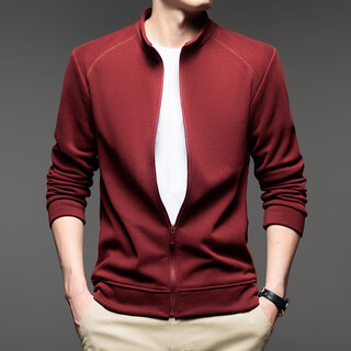 Lilanz sweatshirt cardigan long-sleeved jacket men's spring and autumn new simple casual versatile stand-up collar solid color jacket top red m (recommended 95-110jin jin equals 0.5 kg)