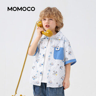 Mami maca (momoco) children's shirt summer boys short-sleeved summer fashion versatile shirt white full print 140