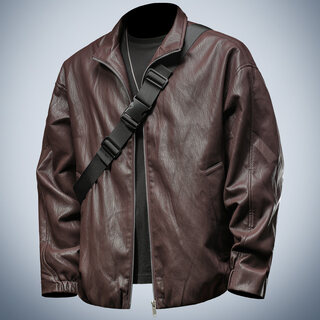 Ji yan men's 2026 new jacket spring leather men's style handsome high-end stand collar jacket trendy and handsome brown m (suitable for 115-130 jin jin equals 0.5 kg)