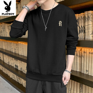 Playboy (playboy) round neck chinese style sweatshirt men's spring and autumn new trend ins trendy brand men's long-sleeved t-shirt tops bottoming shirt black m