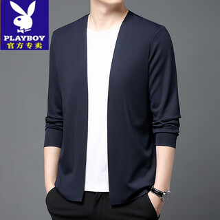 Playboy (playboy) solid color men's ice silk jacket new middle-aged iron-free seamless sweater business casual cardigan long-sleeved t-shirt for men black s 165