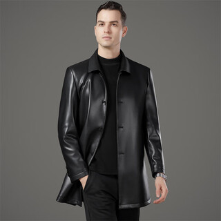 Autumn and winter new haining leather jacket men's business casual middle-aged dad's cotton black m 170