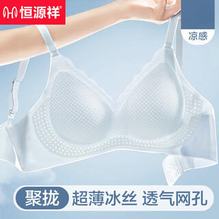 Hengyuanxiang underwear women's summer ice silk seamless cooling bra 2026 new small breast push up bra blue m 90-105jin jin equals 0.5kg 34/75abc