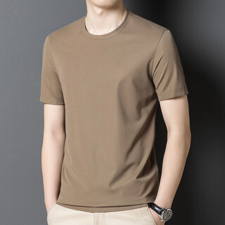 Crocodile (lacoste) mulberry silk short-sleeved round neck t-shirt half-sleeved thin young men's casual t-shirt top khaki 2xl 185/96a