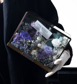 Plain flowers, immortal flowers, roses, advanced micro-landscape dried bouquets, glass cover gift boxes, birthdays, valentine's day, gifts for teachers, girlfriends, girlfriends, lavender purple
